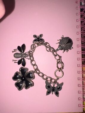 Silver and Black nature themed charm bracelet